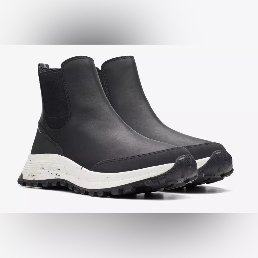 Clarks Black Chelsea-Style Slip-On Ankle Booties with White Contrast Sole